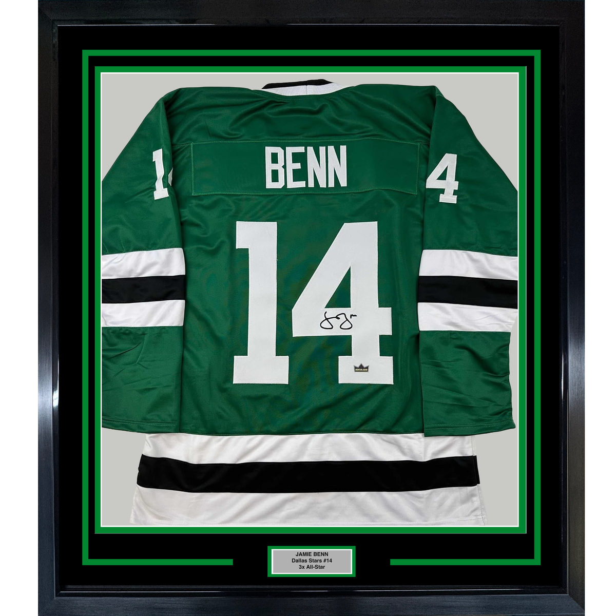 Framed Facsimile Autographed Jamie Benn 35x39 Dallas Green Reprint Laser Auto Hockey Jersey