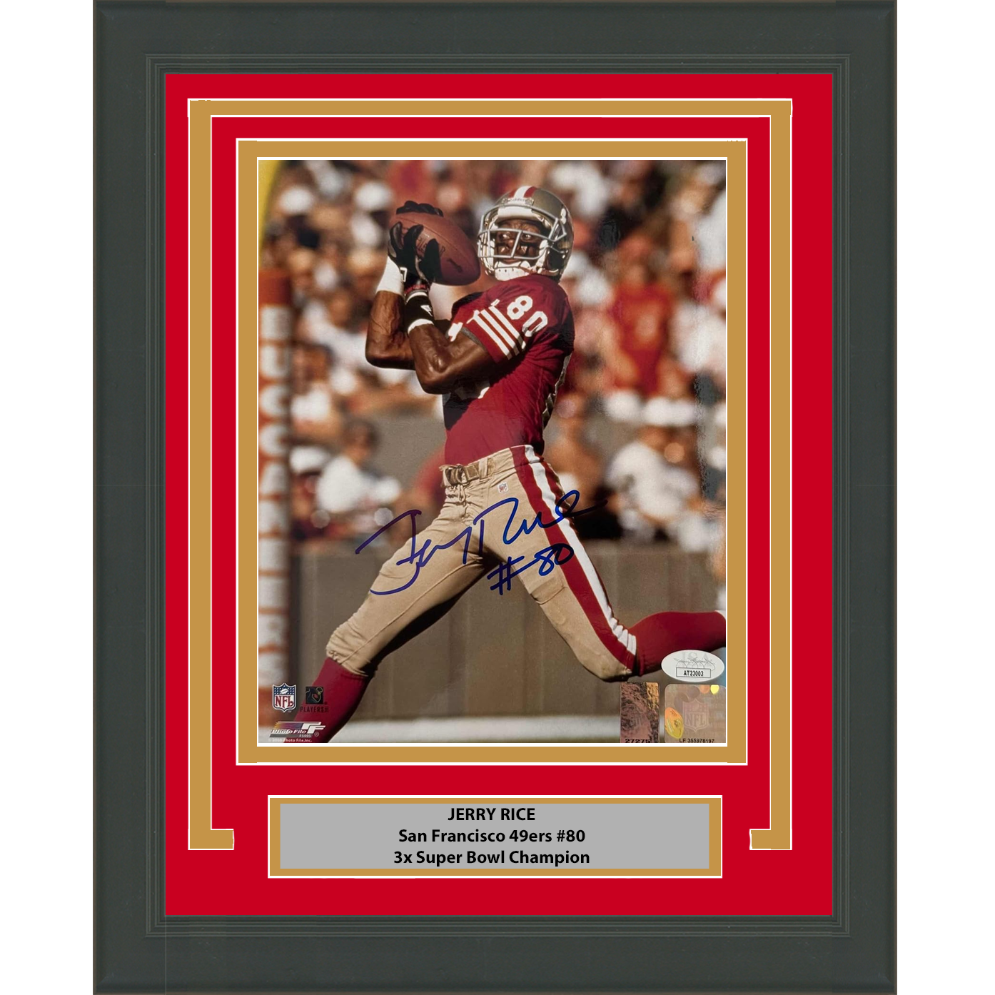 Framed Autographed/Signed Jerry Rice San Francisco 49ers 8x10 Football Photo JSA COA