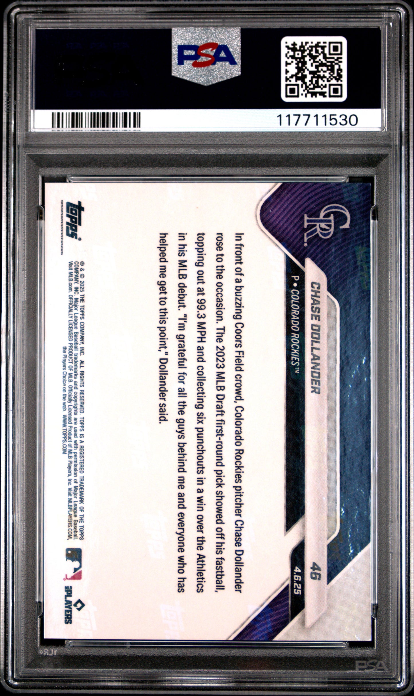 Graded 2025 Topps Now Chase Dollander #46 Red Foil /5 Rookie RC Baseball Card PSA 10 Gem Mint