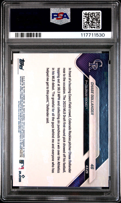 Graded 2025 Topps Now Chase Dollander #46 Red Foil /5 Rookie RC Baseball Card PSA 10 Gem Mint