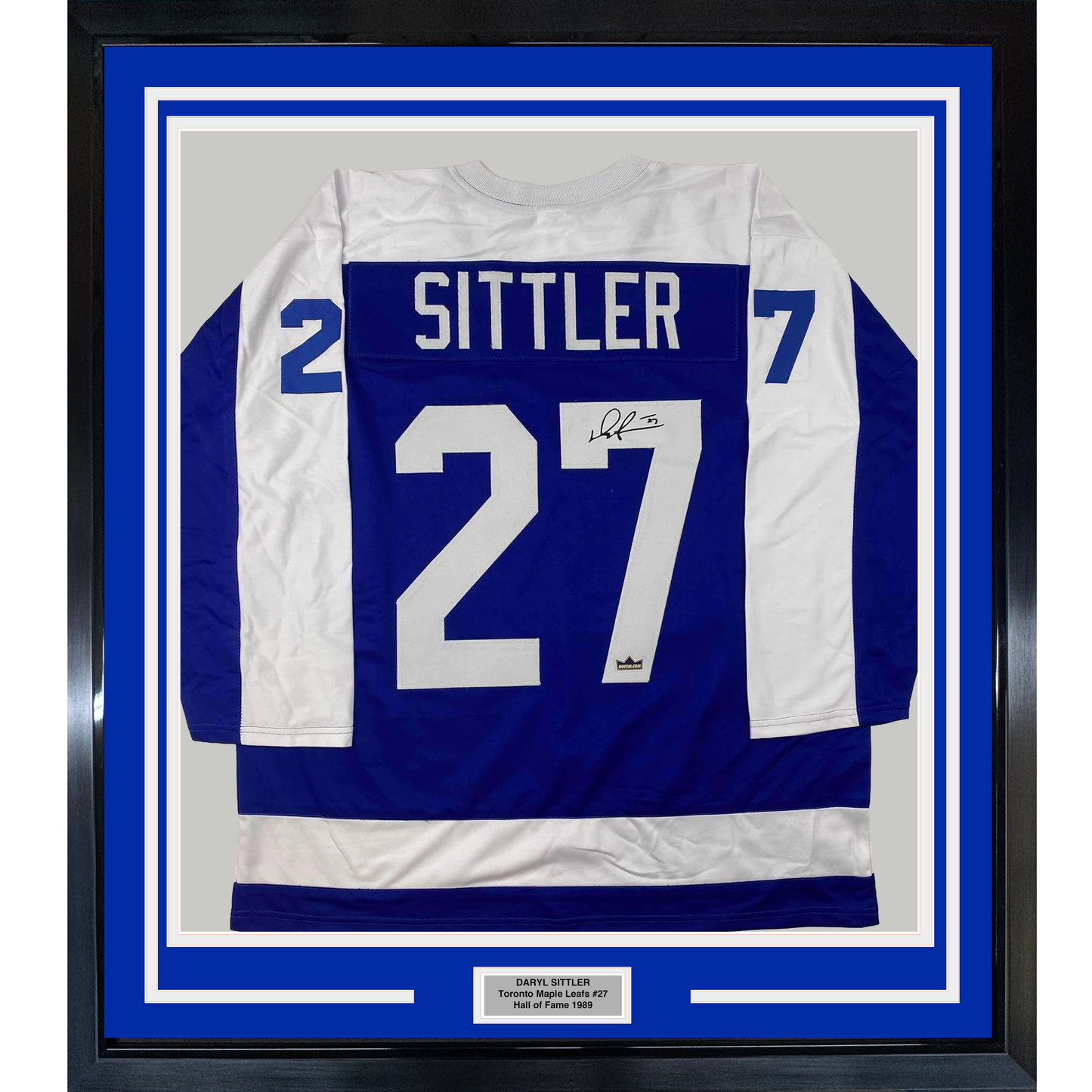 Framed Facsimile Autographed Darryl Sittler 35x39 Toronto Blue Reprint Laser Auto Hockey Jersey