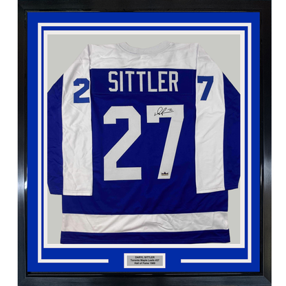 Framed Facsimile Autographed Darryl Sittler 35x39 Toronto Blue Reprint Laser Auto Hockey Jersey