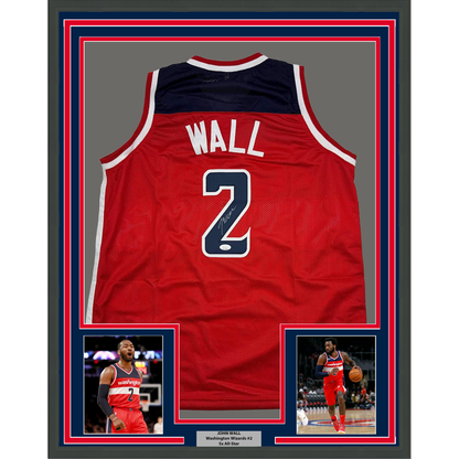 Framed Autographed/Signed John Wall 35x39 Washington Red Basketball Jersey JSA COA