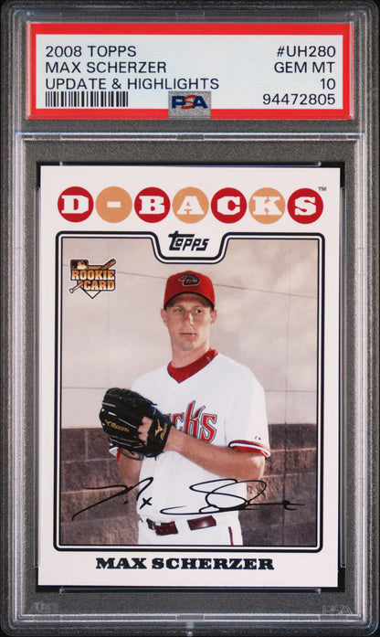 Graded 2008 Topps Update & Highlights Max Scherzer #UH280 Rookie RC Baseball Card PSA 10 Mint