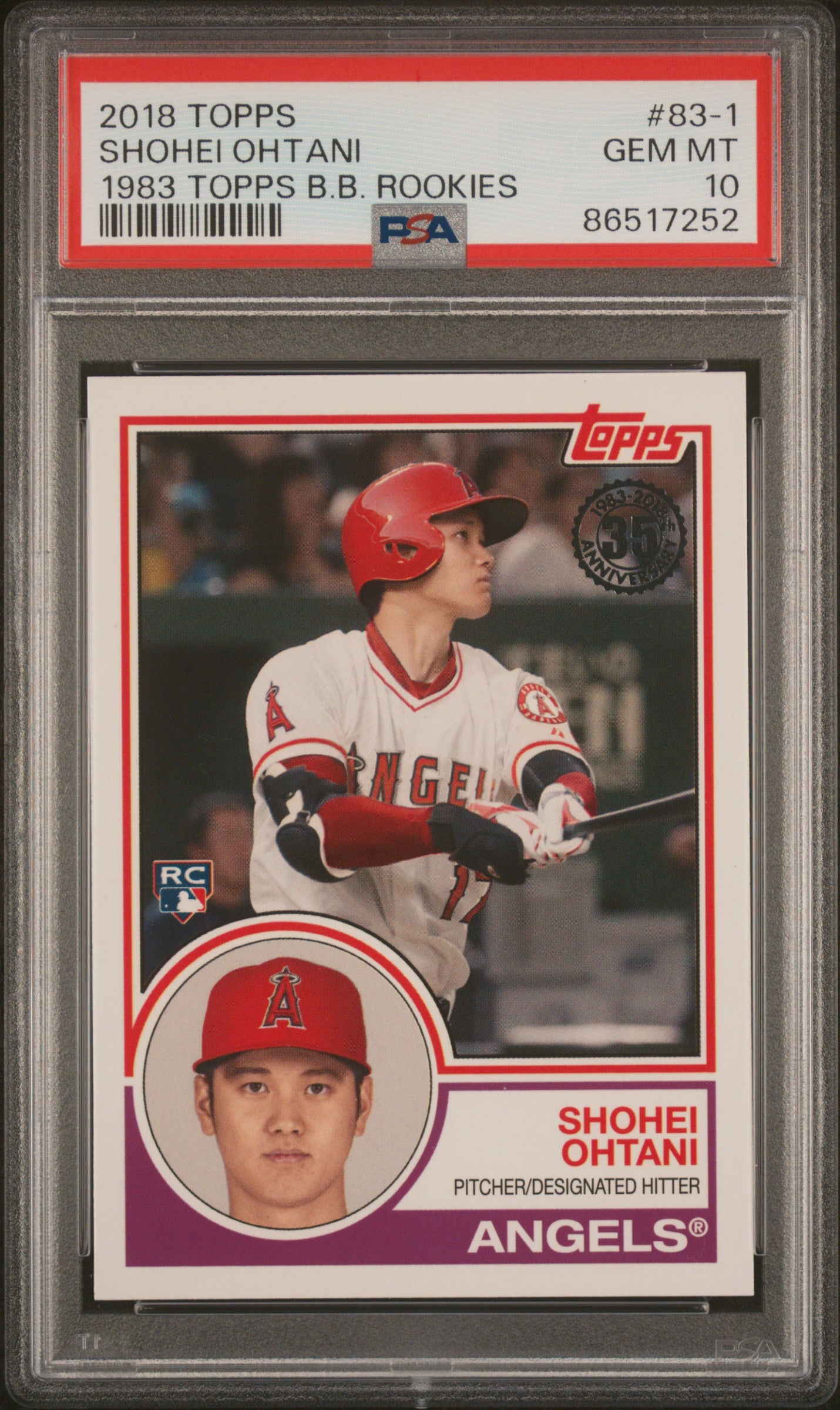 Graded 2018 Topps Shohei Ohtani #83-1 1983 Rookie RC Baseball Card PSA 10 Gem Mint