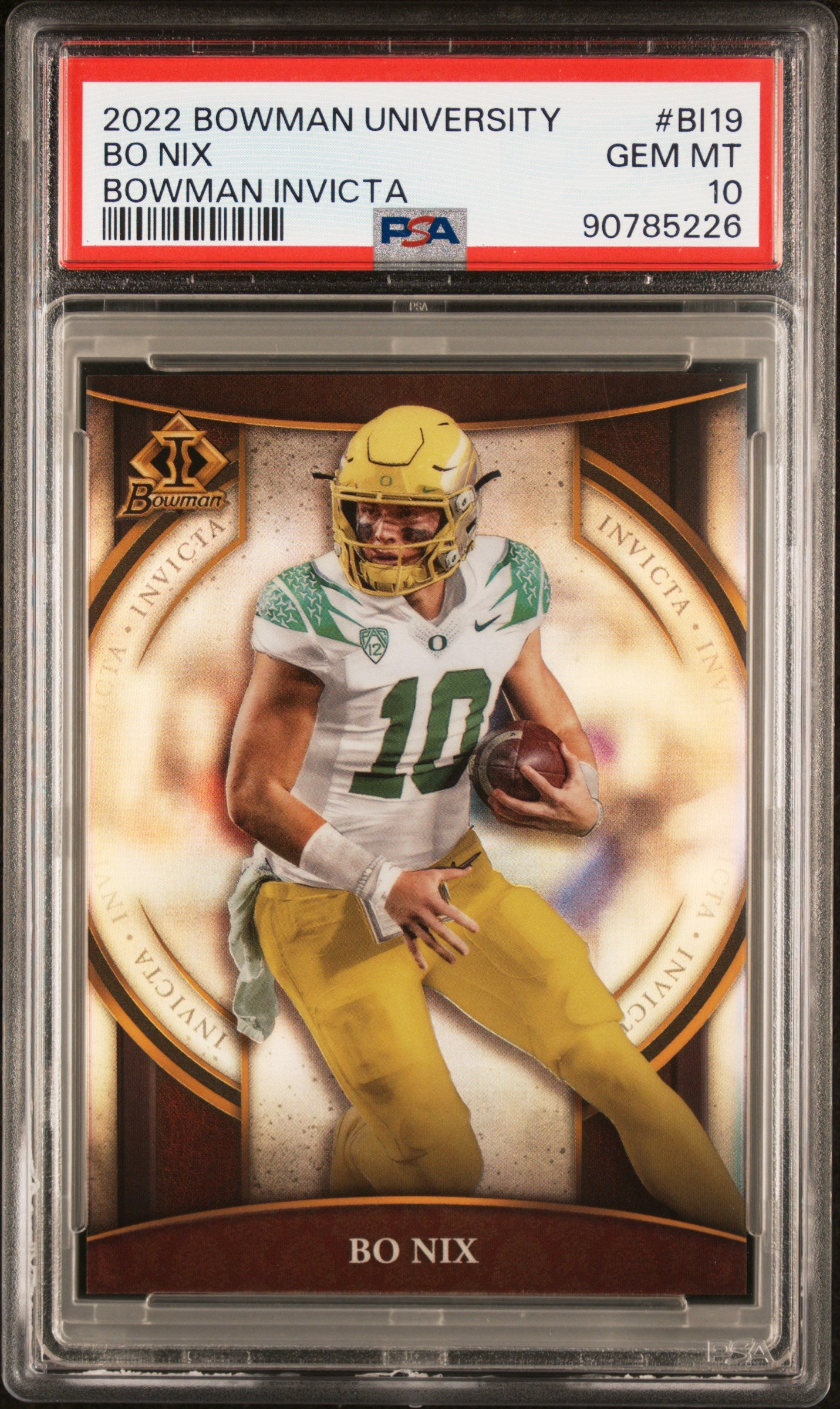 Graded 2022 Topps Bowman University Bo Nix #BI19 Bowman Invicta Rookie RC Football Card PSA 10 Gem Mint