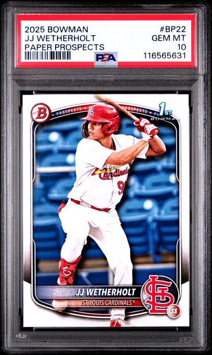 Graded 2025 Topps Bowman JJ Wetherholt #BP22 Paper Prospects Rookie RC Baseball Card PSA 10 Gem Mint