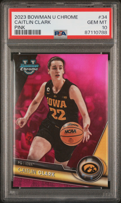 Graded 2023 Topps Bowman U Chrome Caitlin Clark #34 Pink Rookie RC Basketball Card PSA 10 Gem Mint