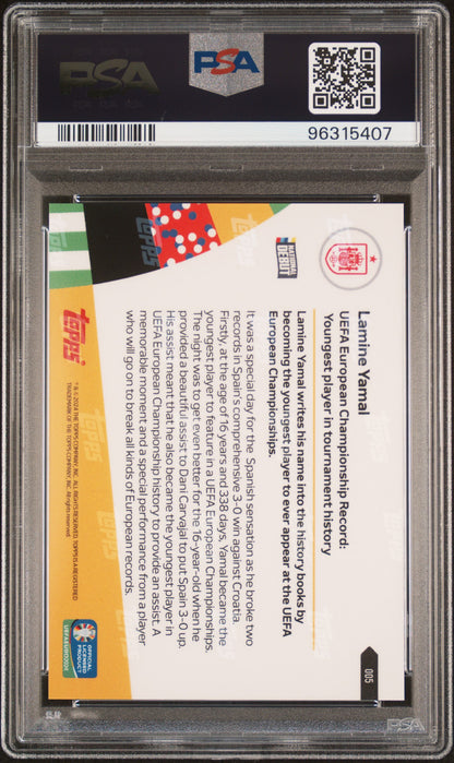 Graded 2024 Topps Now Lamine Yamal #5 UEFA Euro Championship Record: Youngest Player in Tournament History Rookie RC Soccer Card PSA 10 Gem Mint