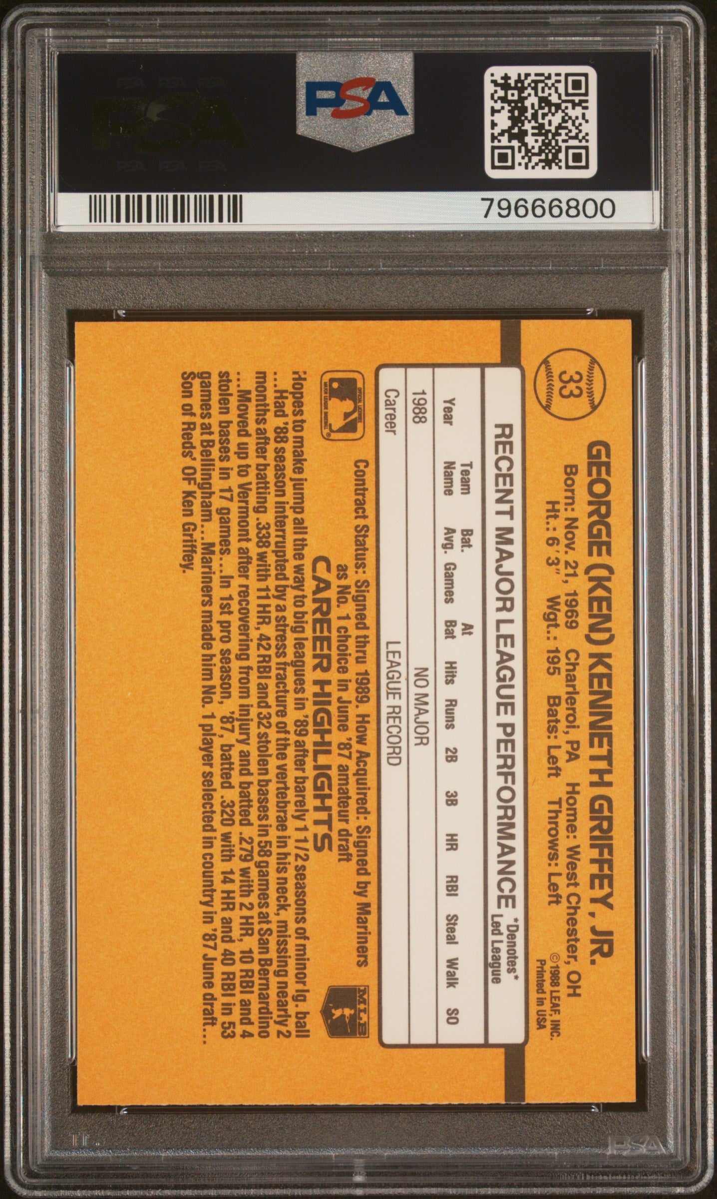 Graded 1989 Donruss Ken Griffey Jr. #33 Rookie RC Baseball Card PSA 10 Auto Grade Gem Mint