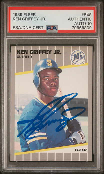 Graded 1989 Fleer Ken Griffey Jr. #548 Rookie RC Baseball Card PSA 10 Auto Grade Gem Mint
