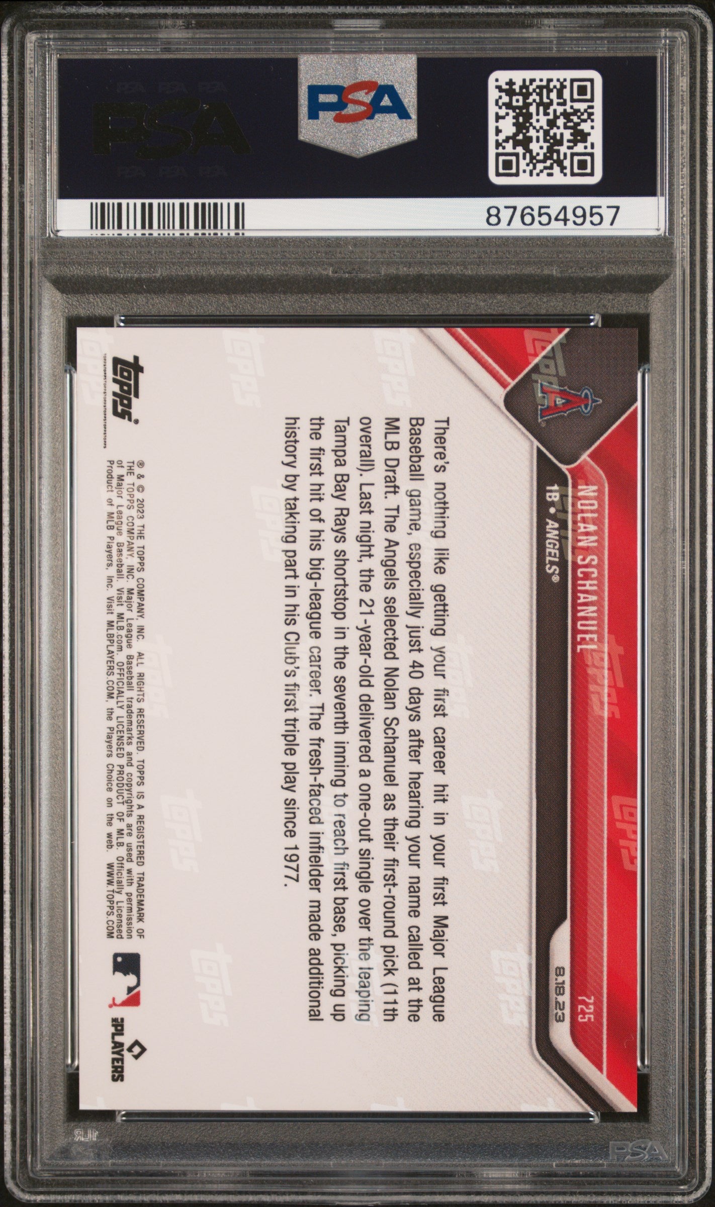 Graded 2023 Topps Now Nolan Schanuel #725 Rookie RC Baseball Card PSA 10 Gem Mint