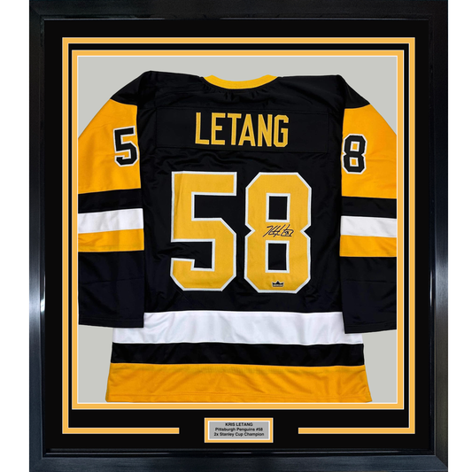 Framed Facsimile Autographed Kris Letang 35x39 Pittsburgh Black Reprint Laser Auto Hockey Jersey