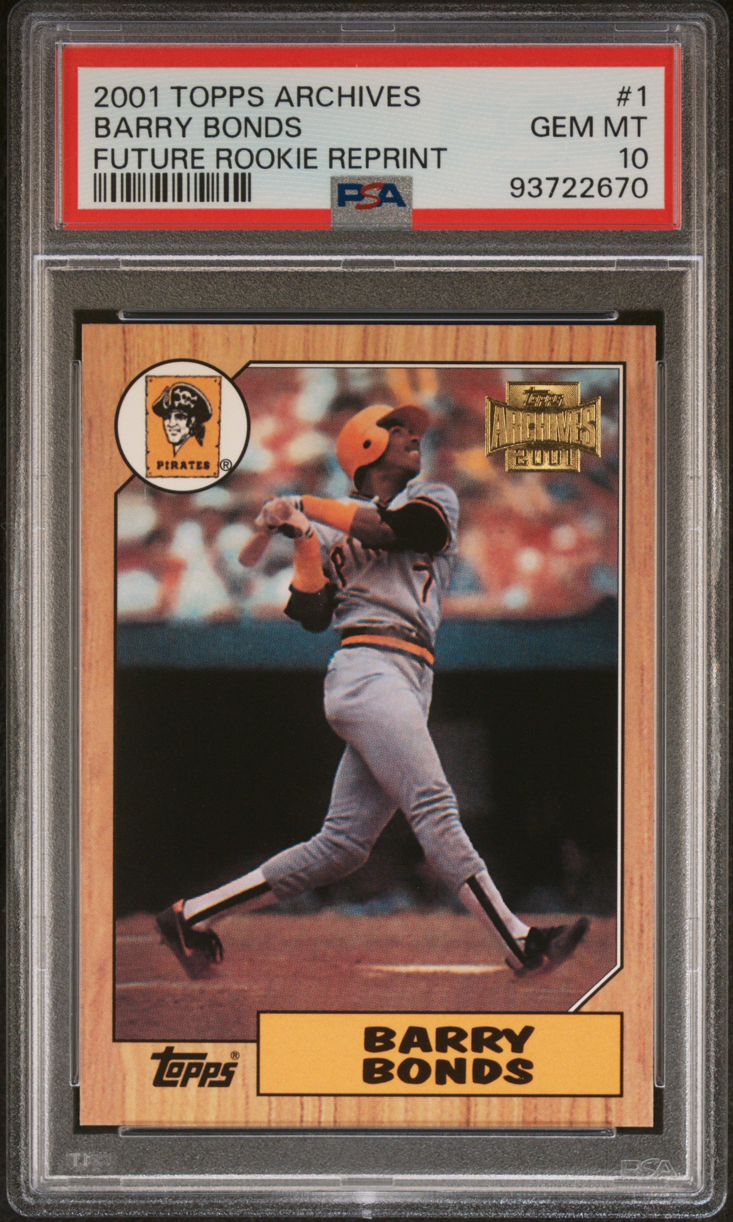 Graded 2001 Topps Archives Barry Bonds #1 Future Rookie Reprint Baseball Card PSA 10 Gem Mint