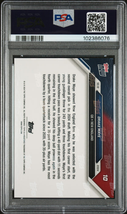 Graded 2024 Topps Now Drake Maye #10 Rockets 3 Touchdown Passes in 1st Career Start Rookie RC Football Card PSA 10 Gem Mint