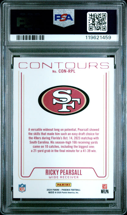 Graded 2024 Panini Phoenix Ricky Pearsall #CONRPL Contours Hyper Rookie RC Football Card PSA 10 Gem Mint