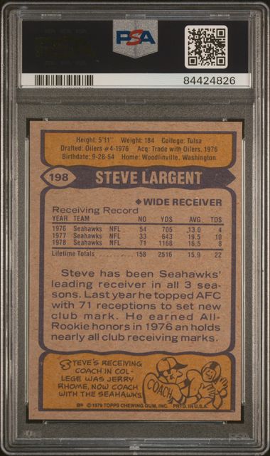 Graded 1979 Topps Steve Largent #198 Football Card PSA 9 Mint