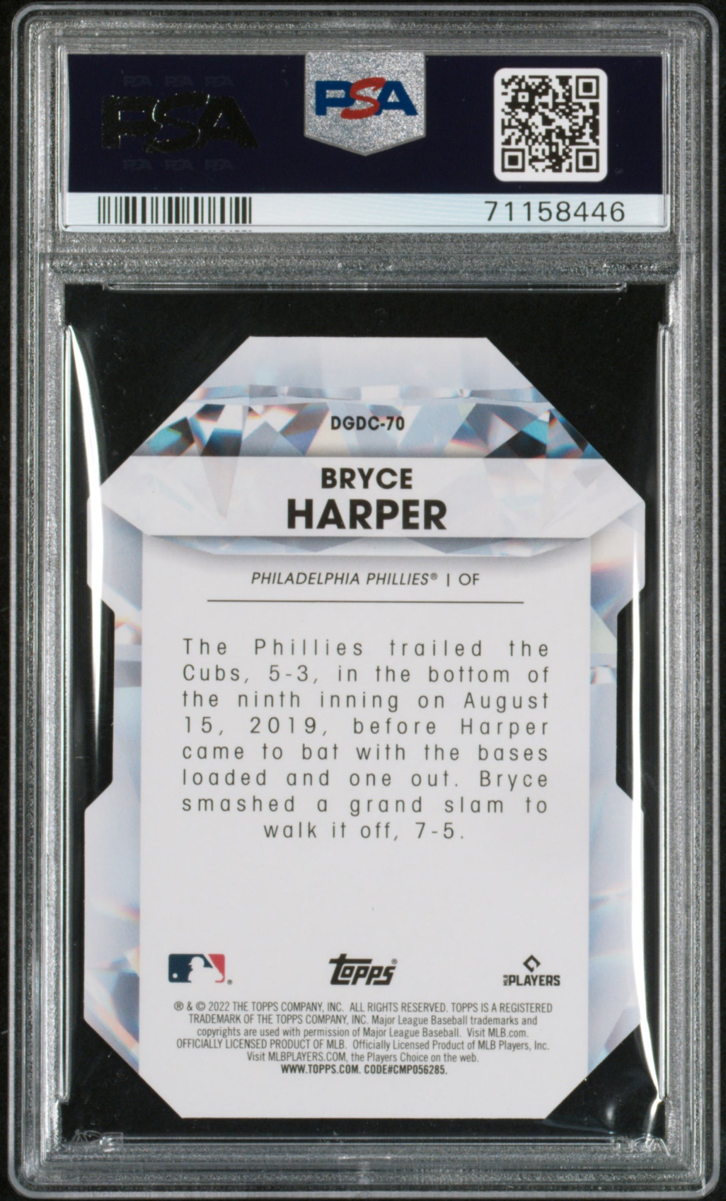 Graded 2022 Topps Bryce Harper #DGDC70 Diamond Greats D/C Update Baseball Card PSA 10 Gem Mint