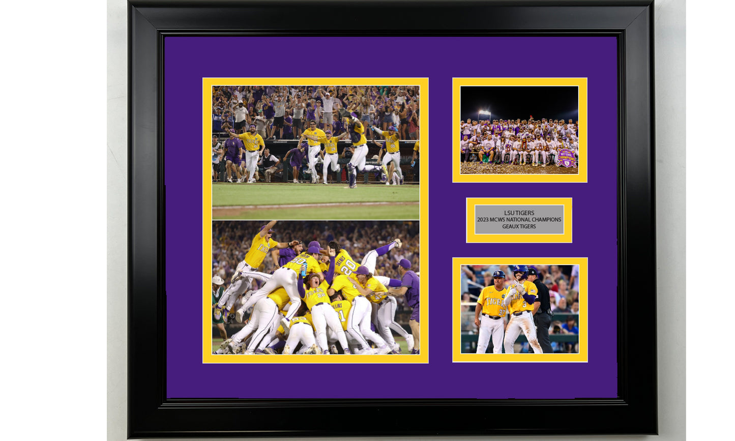 Framed LSU Tigers MCWS National Champions 2023 Facsimile Laser Engraved NCAA Baseball 14x11 3 Photo Collage