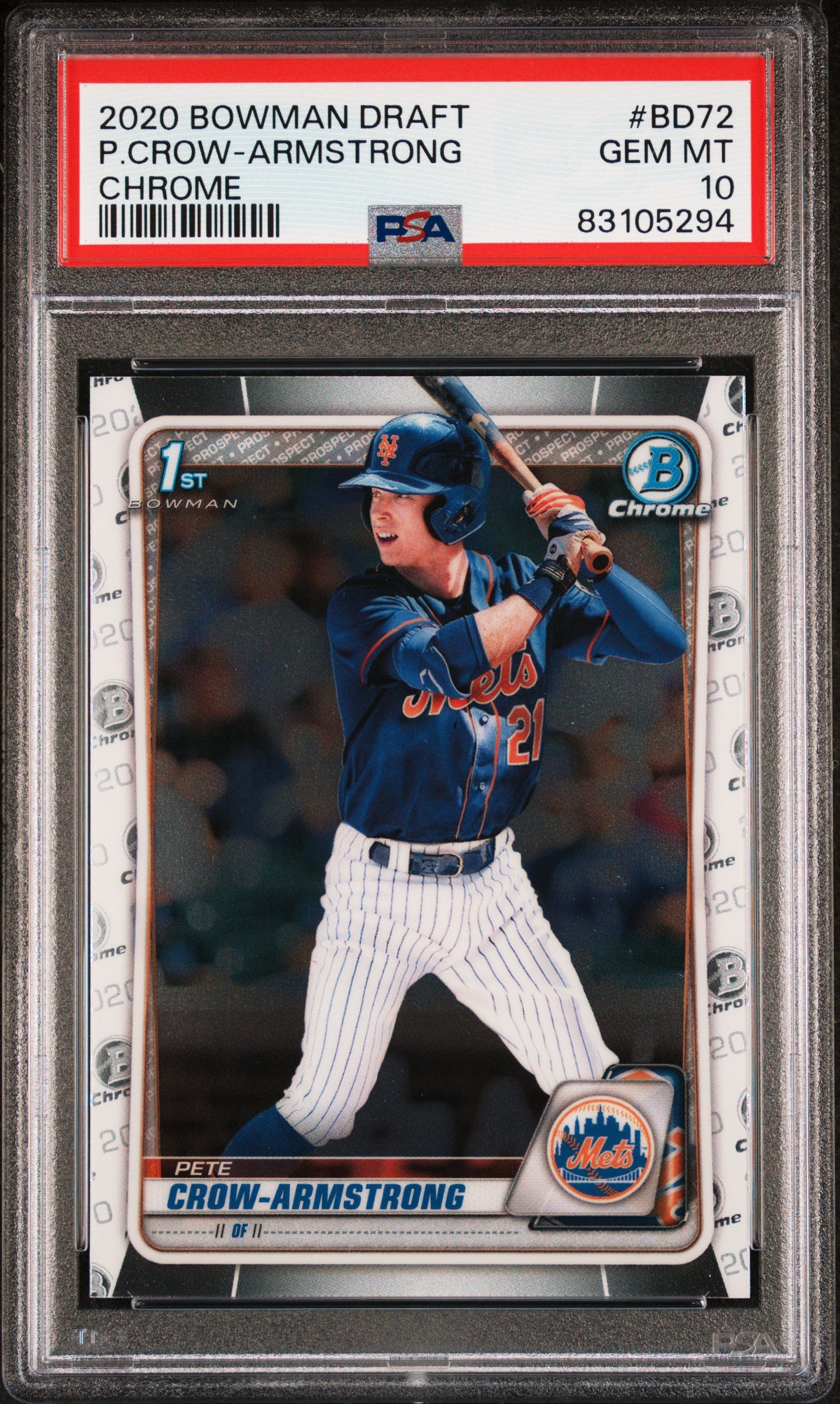 Graded 2020 Topps Bowman Draft Pete Crow Armstrong #BD72 Chrome Rookie RC Baseball Card PSA 10 Gem Mint