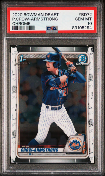 Graded 2020 Topps Bowman Draft Pete Crow Armstrong #BD72 Chrome Rookie RC Baseball Card PSA 10 Gem Mint