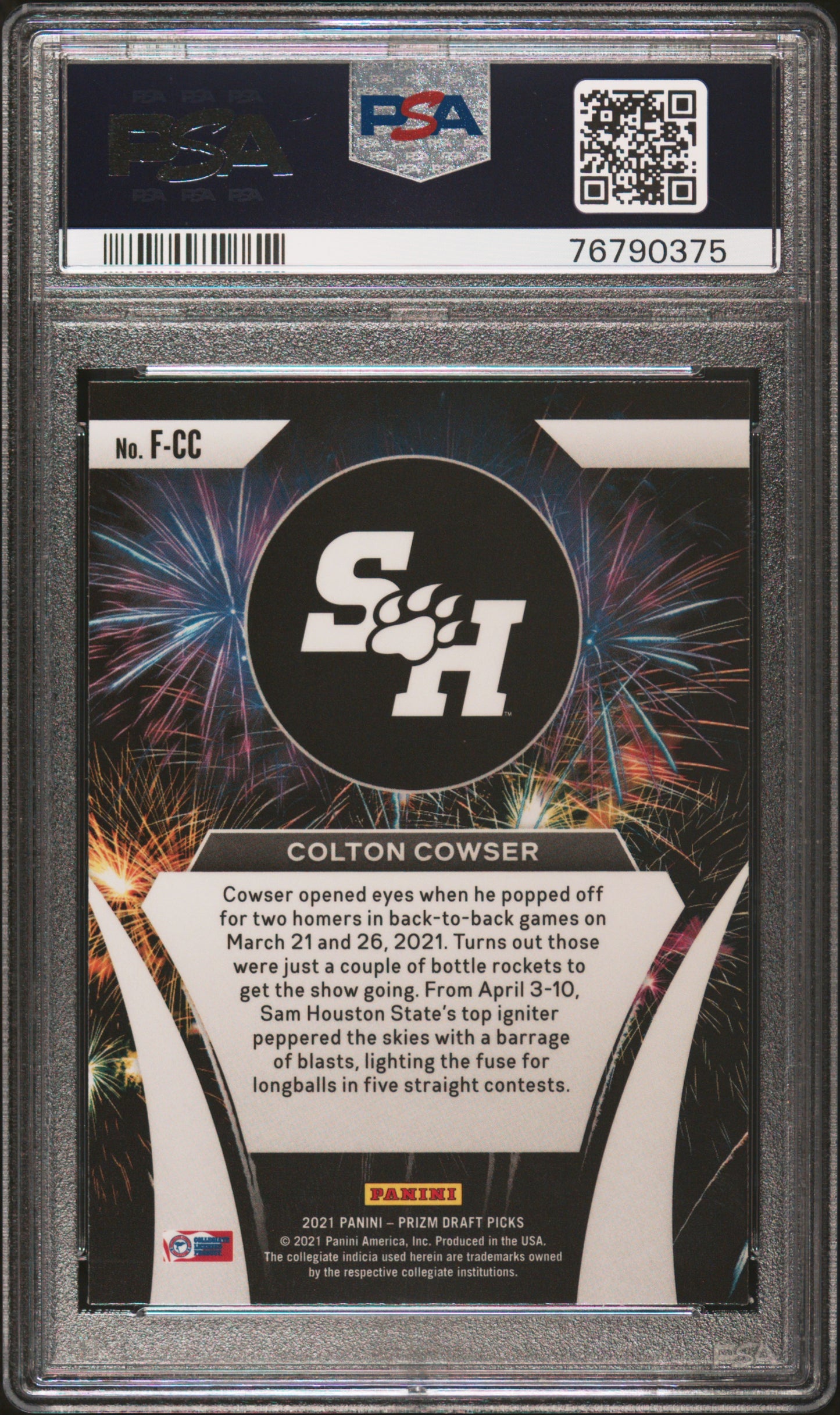 Graded 2021 Panini Prizm Draft Picks Colton Cowser #FCC Fireworks Rookie RC Baseball Card PSA 10 Gem Mint
