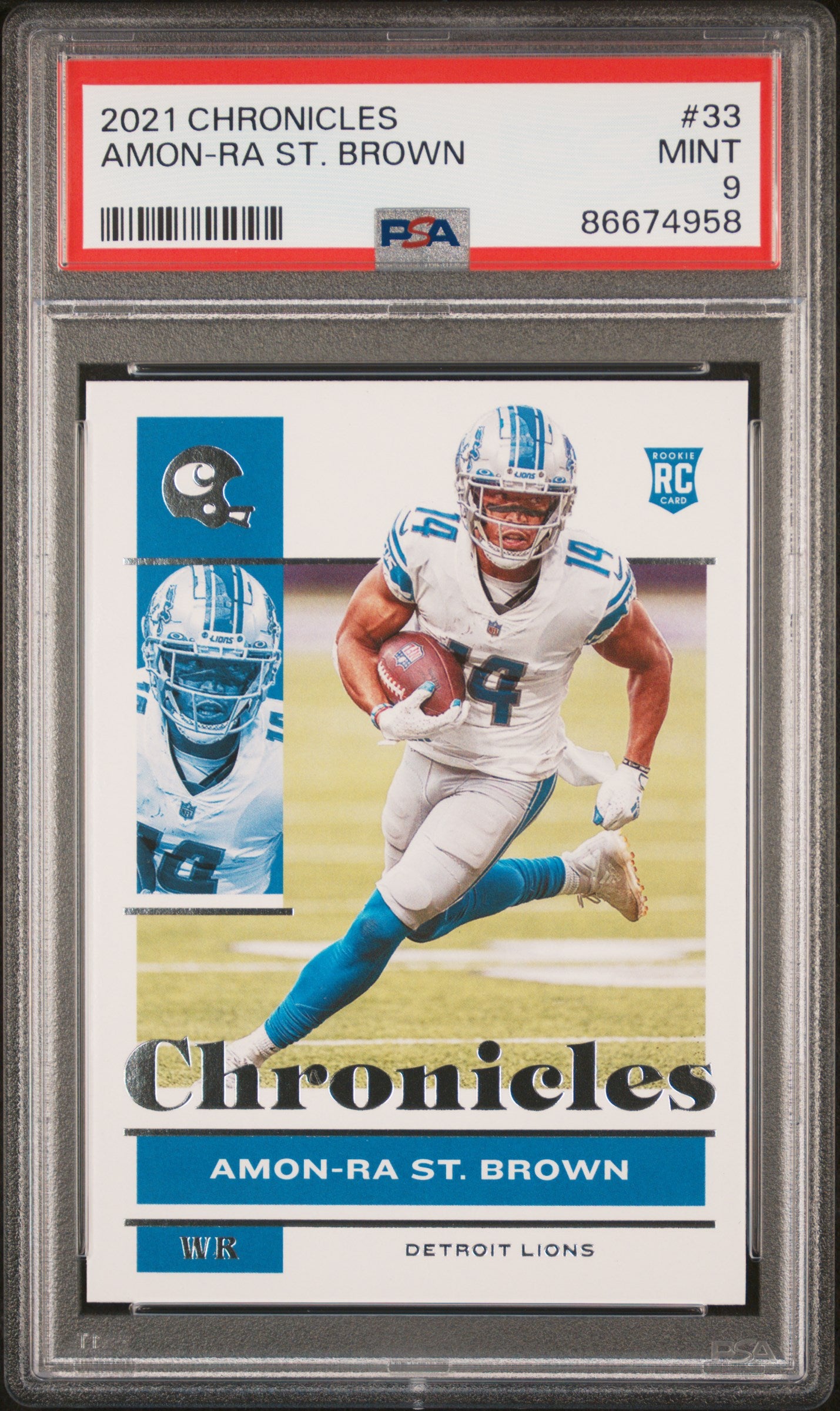 Graded 2021 Chronicles Amon-Ra St. Brown #33 Rookie RC Football Card PSA 9 Mint