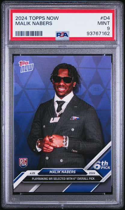 Graded 2024 Topps Now Malik Nabers #D4 Rookie RC Football Card PSA 9 Mint