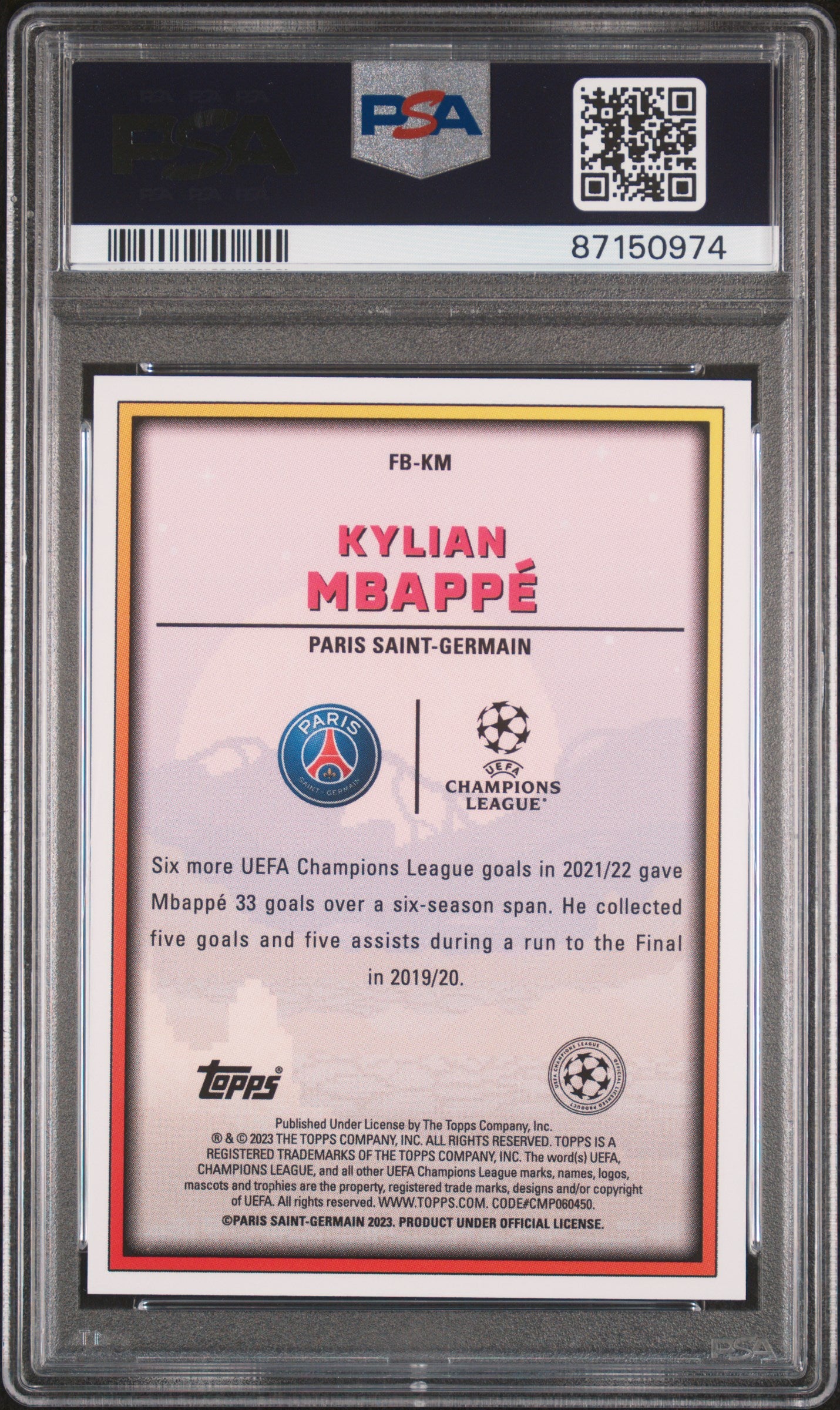 Graded 2022 Topps Superstars Kylian Mbappe #KM Final Boss Soccer Card PSA 10 Gem Mint