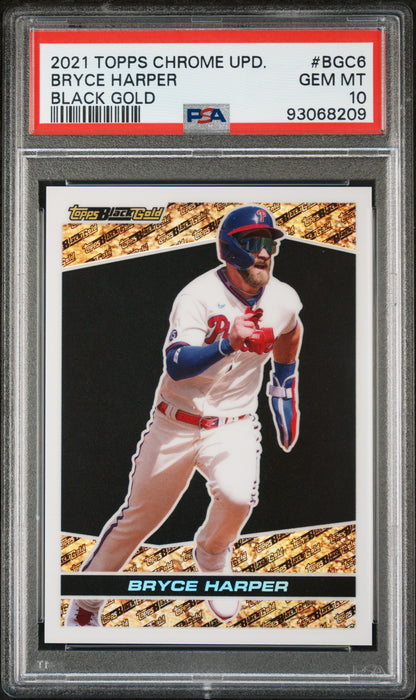 Graded 2021 Topps Chrome Updated Bryce Harper #BGC6 Black Gold Baseball Card PSA 10 Gem Mint