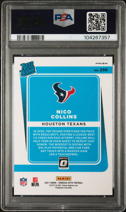 Graded 2021 Panini Donruss Optic Nico Collins #230 Purple Shock Rookie RC Football Card PSA 10 Gem Mint