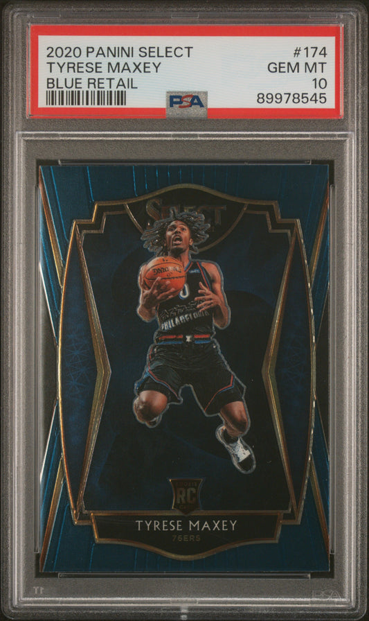 Graded 2020 Panini Select Tyrese Maxey #174 Blue Retail Rookie RC Basketball Card PSA 10 Gem Mint