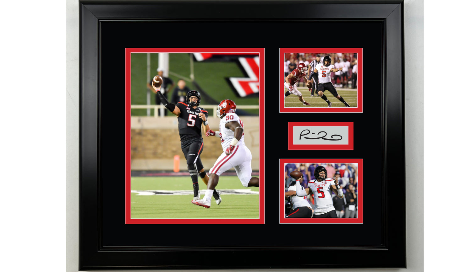 Framed Patrick Mahomes Texas Tech Red Raiders Facsimile Laser Engraved Signature Football 14x11 3 Photo Collage