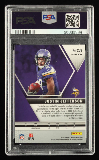Graded 2020 Panini Mosaic Justin Jefferson #209 Mosaic Rookie RC Football Card PSA 10 Gem Mint