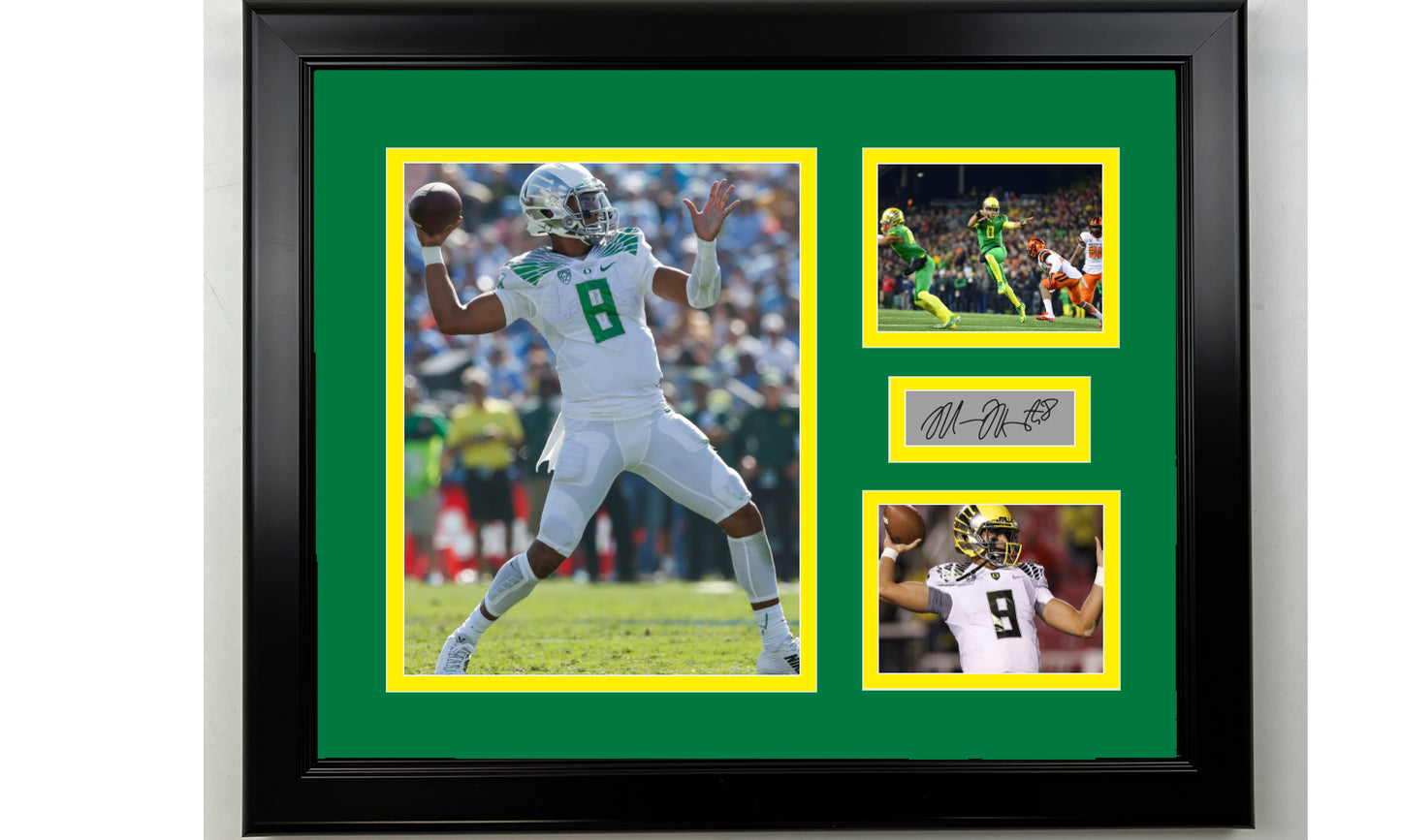 Framed Marcus Mariota Oregon Ducks Facsimile Laser Engraved Signature NCAA Football 14x11 3 Photo Collage