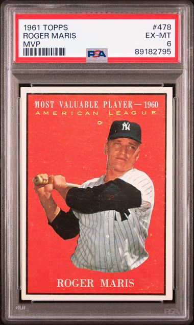 Graded 1961 Topps MVP Roger Maris #478 Baseball Card PSA 6 EX-MT