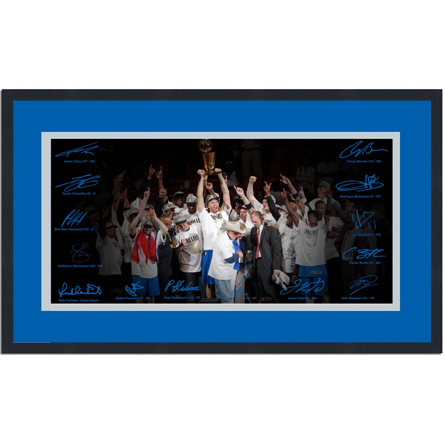 Framed Dallas Mavericks 2010 NBA Champions Facsimile Signature Team Auto 16x24 Basketball Photo