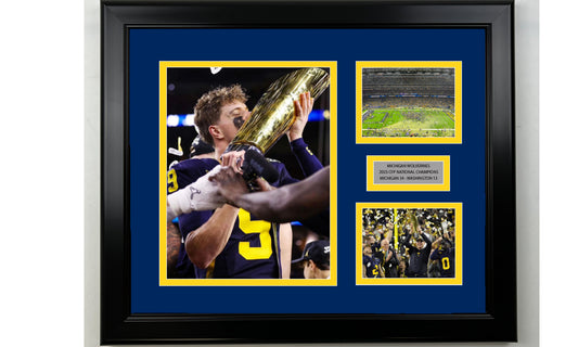 Framed Michigan Wolverines 2023 CFP National Championship Facsimile Laser Engraved Signature College Football 14x11 3 Photo Collage
