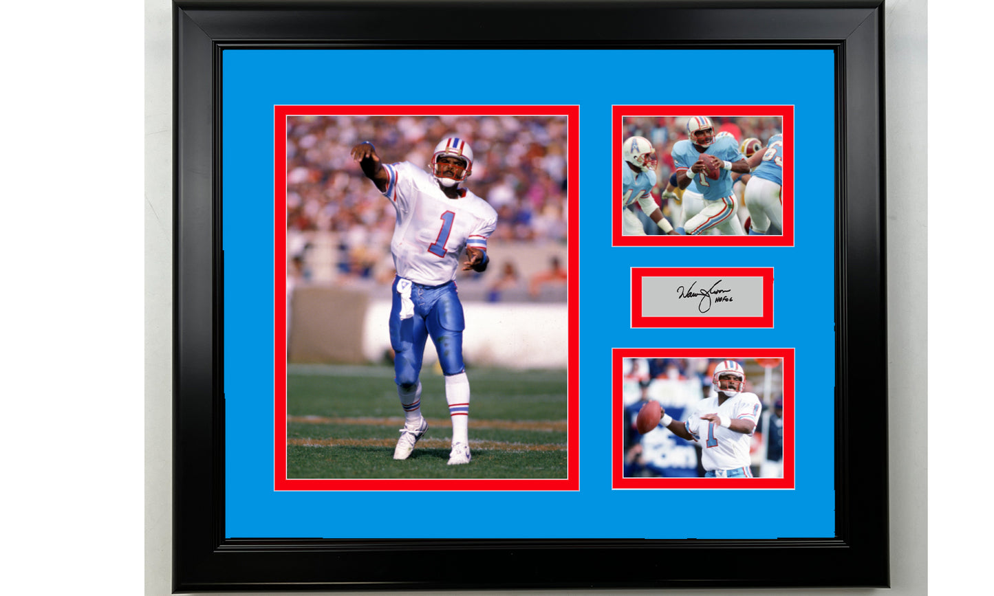 Framed Warren Moon Houston Oilers Facsimile Laser Engraved Signature Football 14x11 3 Photo Collage