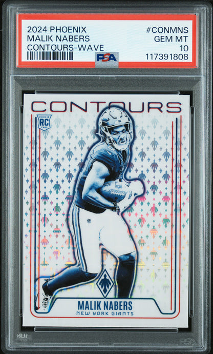 Graded 2024 Panini Phoenix Malik Nabers #CONMNS Contours Wave Rookie RC Football Card PSA 10 Gem Mint