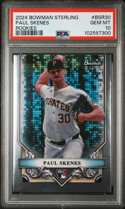 Graded 2024 Topps Bowman Sterling Paul Skenes #BSR30 Rookies Rookie RC Baseball Card PSA 10 Gem Mint