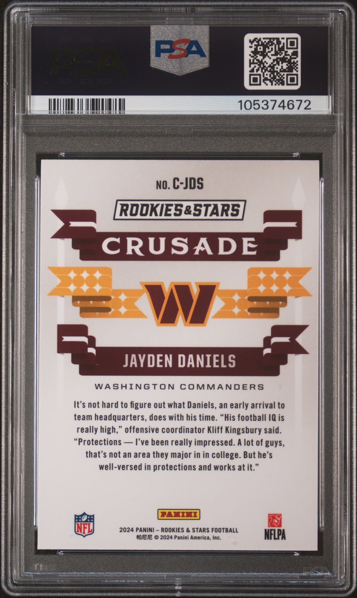Graded 2024 Panini Rookies & Stars Jayden Daniels #CJDS Crusade Red Plaid Rookie RC Football Card PSA 10 Gem Mint