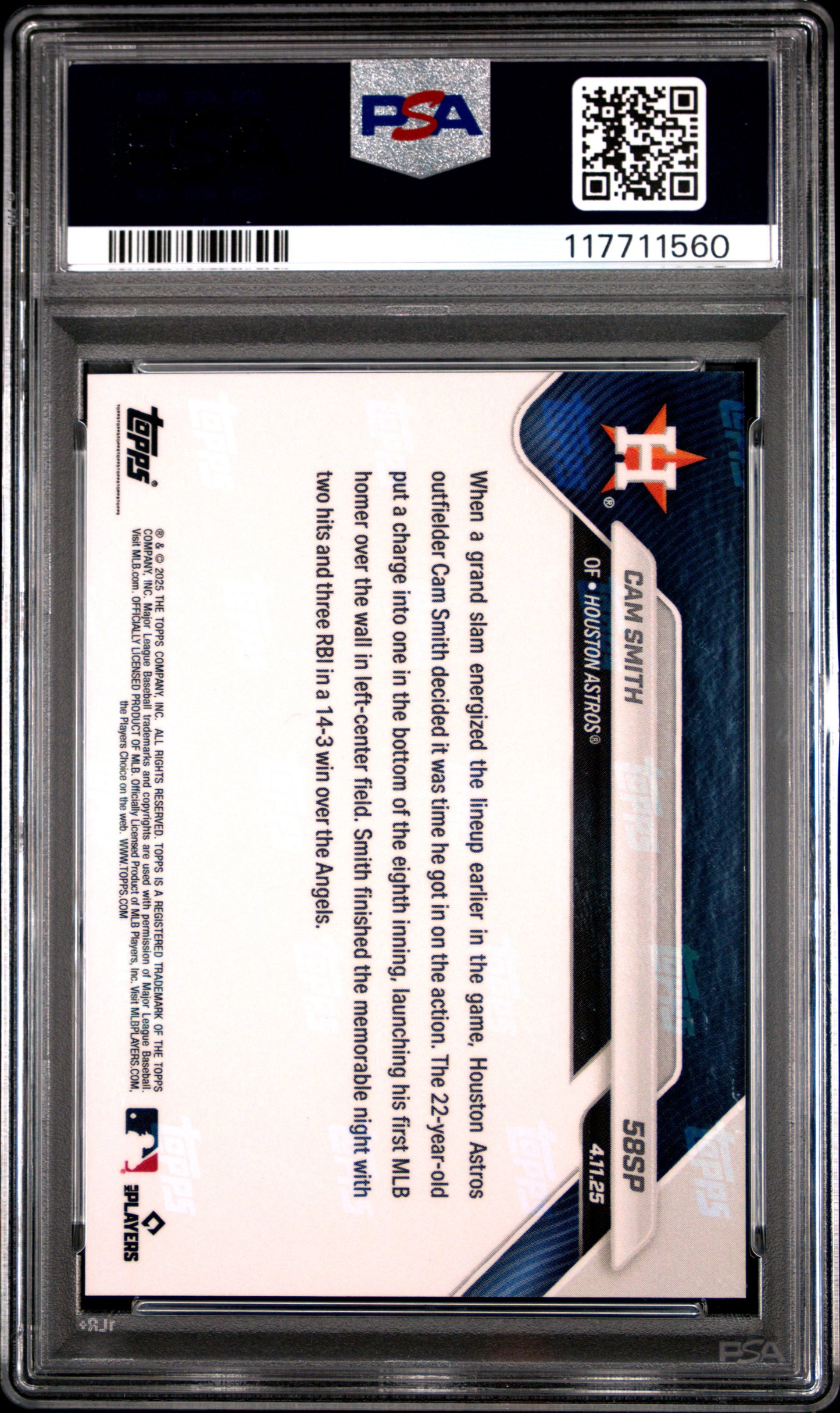 Graded 2025 Topps Now Cam Smith #58SP Rookie RC Baseball Card PSA 10 Gem Mint