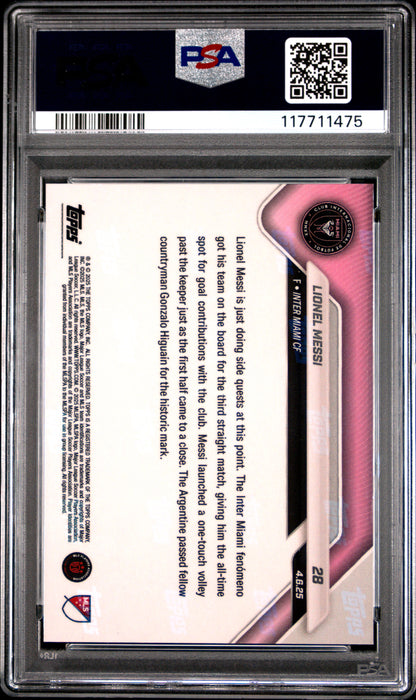 Graded 2025 Topps Now MLS Lionel Messi #28 Black /99 Soccer Card PSA 9 Mint