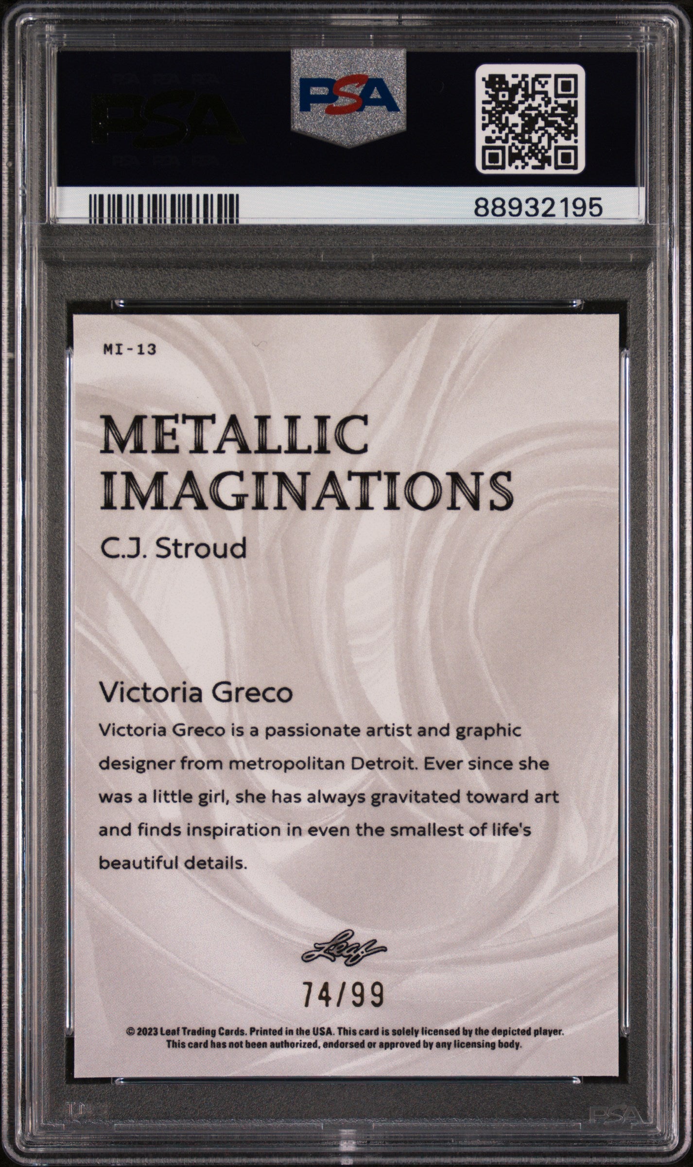 Graded 2023 Leaf CJ Stroud #MI13 Metallic Imaginations Gold /99 Rookie RC Football Card PSA 10 Gem Mint