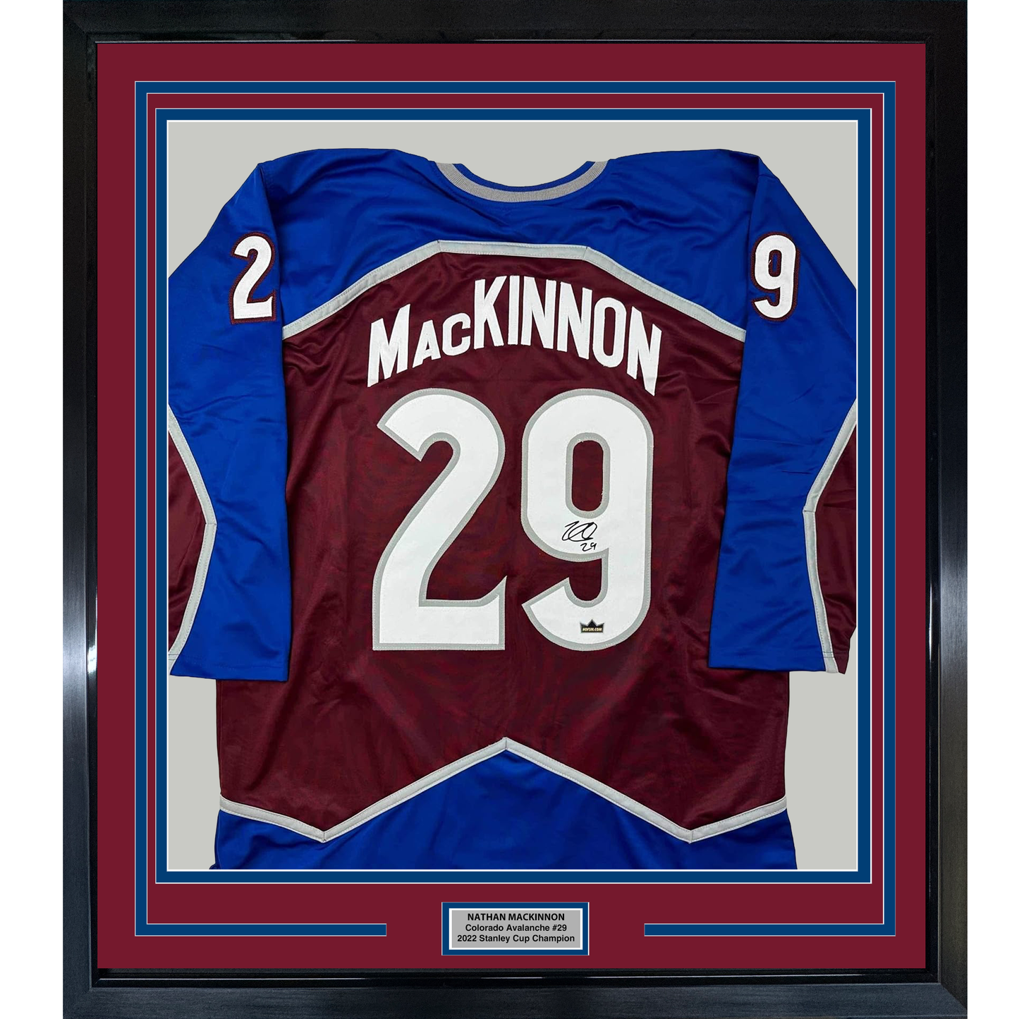 Framed Facsimile Autographed Nathan MacKinnon 35x39 Colorado Maroon Reprint Laser Auto Hockey Jersey