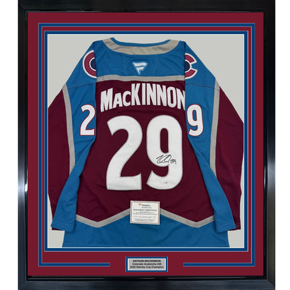 Framed Autographed/Signed Nathan MacKinnon 35x39 Colorado Avalanche Authentic Maroon Hockey Jersey Fanatics COA