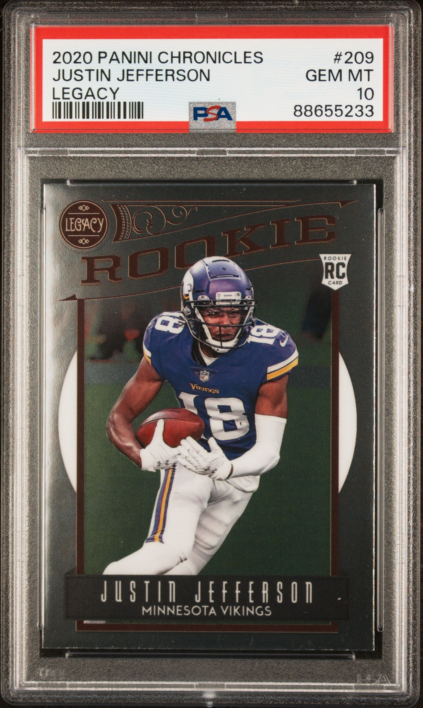 Graded 2020 Panini Chronicles Justin Jefferson #209 Legacy Rookie RC Football Card PSA 10 Gem Mint