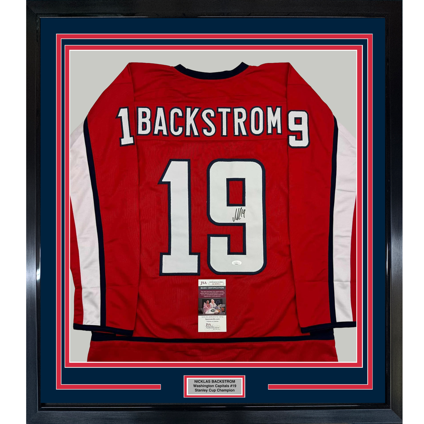 Framed Autographed/Signed Nicklas Backstrom 35x39 Washington Red Hockey Jersey JSA COA