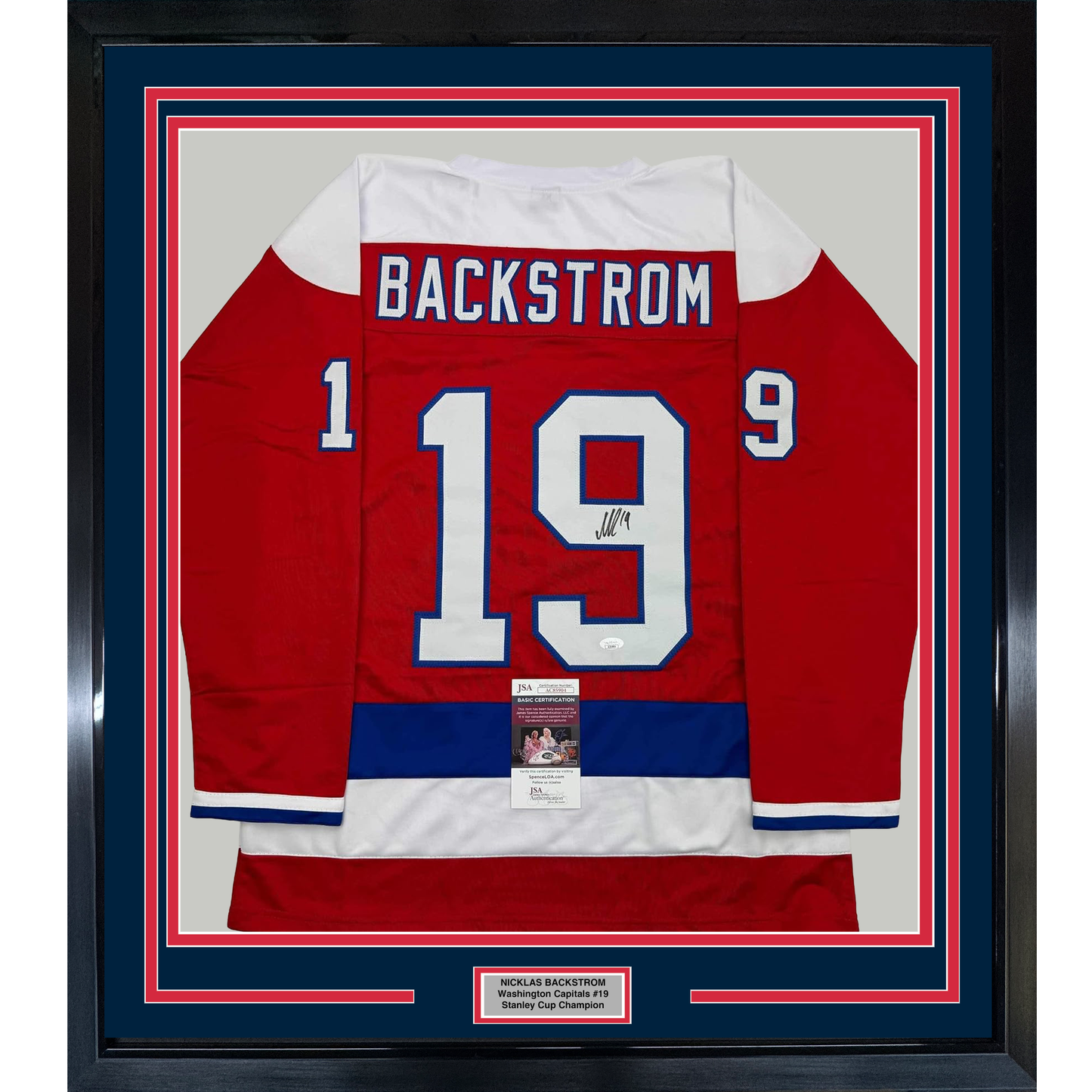 Framed Autographed/Signed Nicklas Backstrom 35x39 Washington Red Retro Hockey Jersey JSA COA